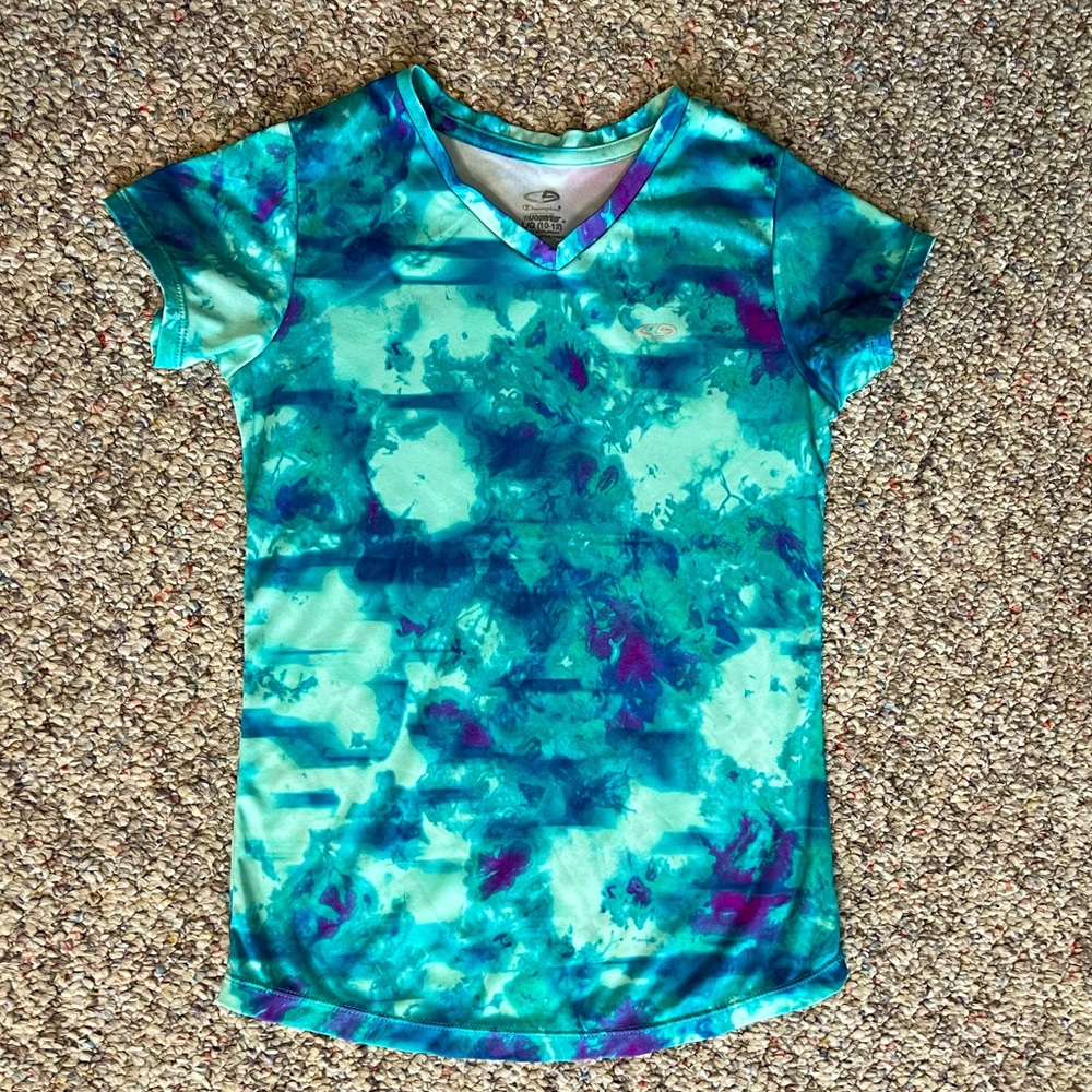 Girls Champion DuoDry Tye-Dye Turquoise Shirt sz 10/12